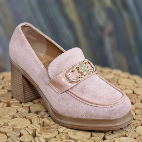 Mocassin à talon rose